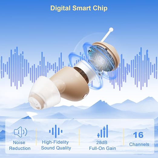 Hearing Aids for Seniors, Rechargeable OTC Hearing Aids with Noise Reduction, Near Invisible, Discreet Design for Seniors & Adults with Hearing Loss