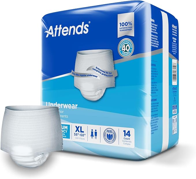 Attends Adult Absorbent Underwear, X-Large [56 Count] - Maximum Absorbency for Men and Women - Disposable Pull-On Diapers with Tear-Away Sides and Breathable Waistband - AP0740