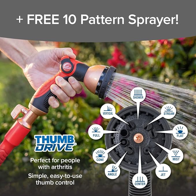 Pocket Hose Ballistic 25 FT Expandable Garden Hose, No-Kink, As Seen on TV | Anti-burst sleeve reinforced with bulletproof fiber, 360° swiveling pocket pivot connector, lightweight compact design