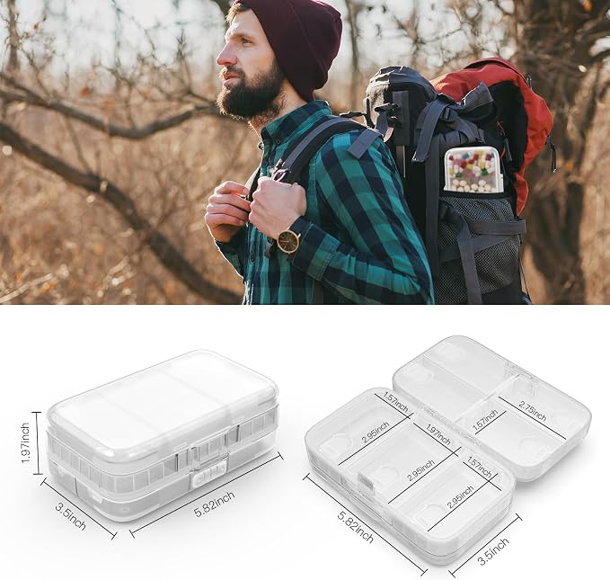 FYY Weekly Pill Organizer with Labels,8 Compartments Travel Daily Pill Case Airtight Moistureproof Large Pill Box to Hold Vitamins, Fish Oil, Supplements,Cotton Swab and Bandages-Clear