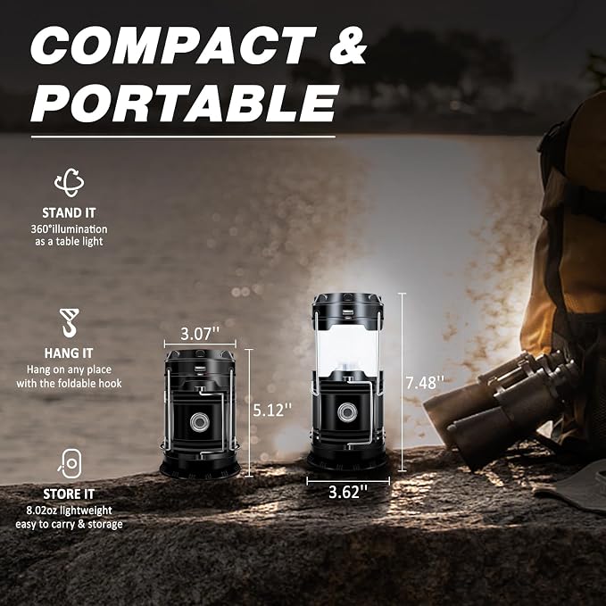 DIBMS 4-Pack Solar Camping Lantern, Collapsible LED Solar USB Rechargeable Lantern Flashlight Emergency Hanging Lights for Camping Hurricanes Power Outages Indoor Outdoor