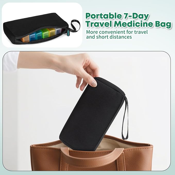 Monthly Pill Organizer 2 Times a Day with Weekly Pill Bag, 30 Day Pill Organizer 2 Times a Day with Large 31 Compartments, Monthly Stickers, Pill Cutter, Hard Travel Case Medicine Vitamins Case