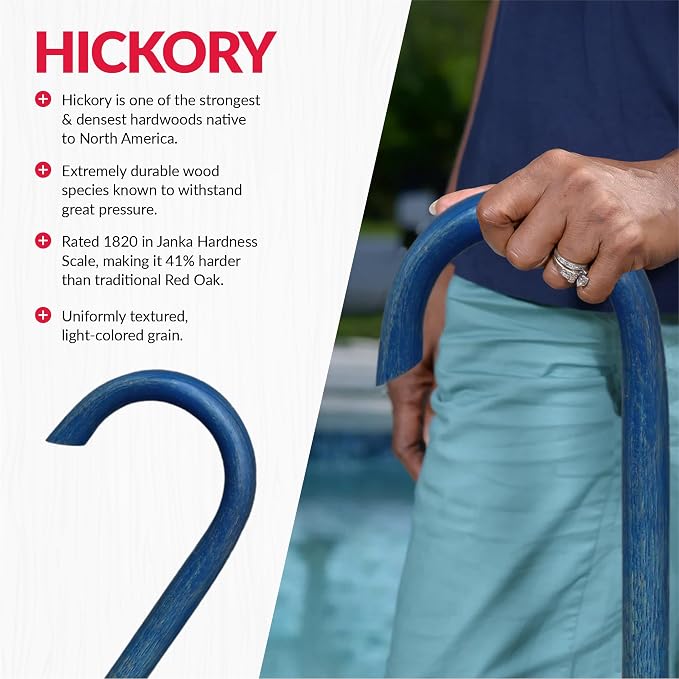 Cane Masters Handmade Wooden Classic American Walking Cane | Highly Durable American Hickory Wood Walking Cane | Ergonomic Handle and Body Grip, Anti-Slip Rubber Tip Wood