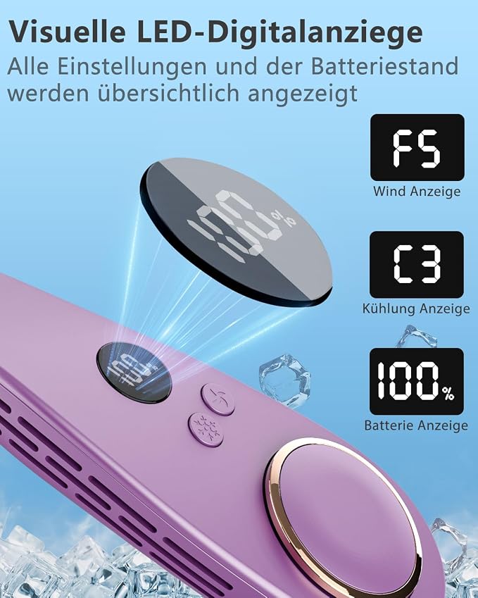 Personal Neck Fans that Blow Cold with Cooling Plate, Wearable Around Bladeless Cooling Device, Rechargeable Head Neck Coolers for Kids Women Men Extremely Hot Weather Outdoor Indoor, Purple