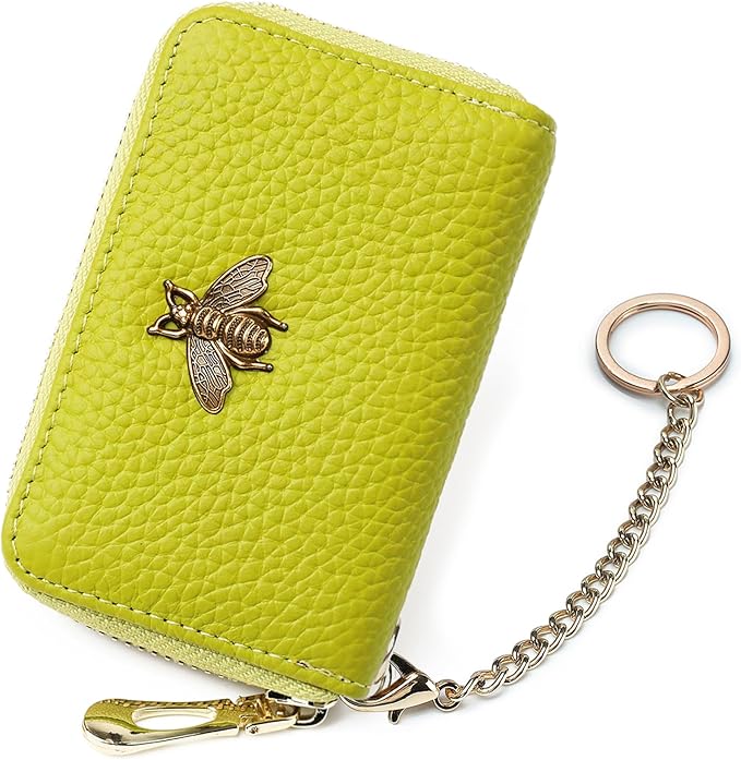 imeetu RFID Credit Card Holder, Small Card Wallet Women, Leather Card Case | Genuine Leather Women's Card & id Cases, Change Coin Purse with Zipper Keychain id Window, 20 Colors & 3 Styles, Daily, Gifts