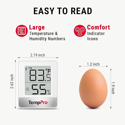 TempPro TempAir 260FT Bluetooth Indoor Thermometer Hygrometer | Indoor Temperature and Humidity Monitor with App Alerts for Bedroom, Greenhouse, Nursery & Cellar, 2-Year Data Export