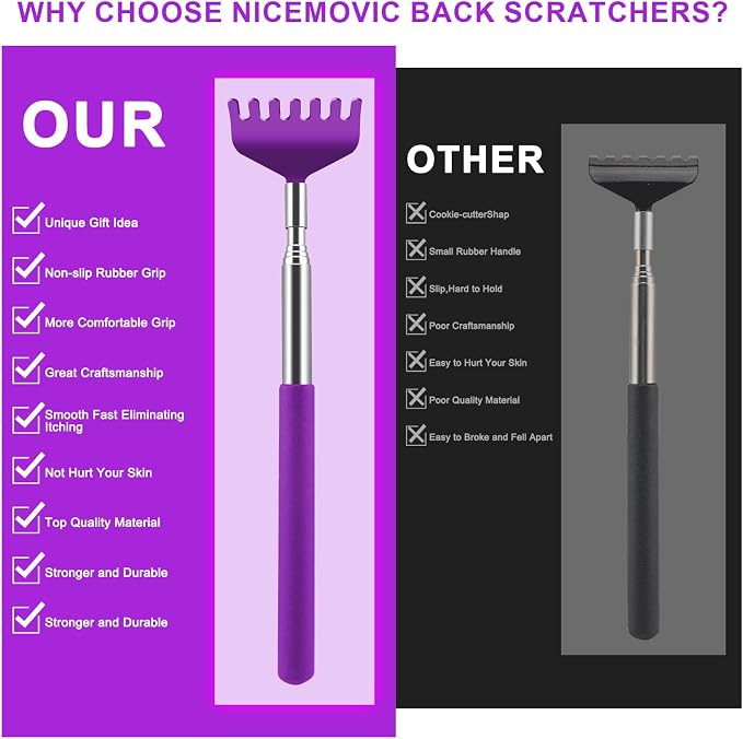 6 Pack Back Scratcher, Stocking Stuffers for Women Men Teen Girls | Prizes for Adults, Birthday Gag Bulk Small Christmas Gift, Mothers Fathers Day Dad Gifts, Easter Basket Stuffers (Purple)