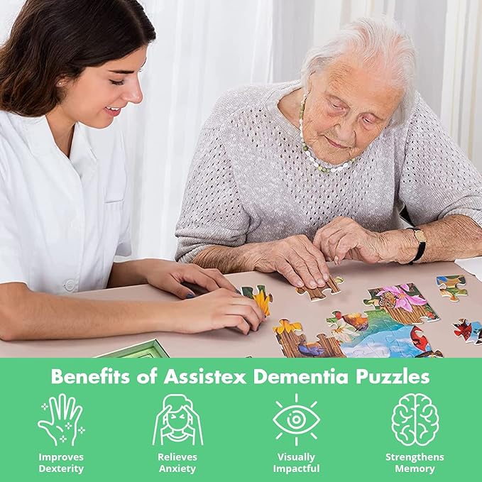 Assistex Dementia Jigsaw 24 Large Puzzle for Seniors - Alzheimer's Activity for Adults with Conversation Prompts - Best Memory Game for Patiens in Nursing Home - Build in Box Activities for Elderly