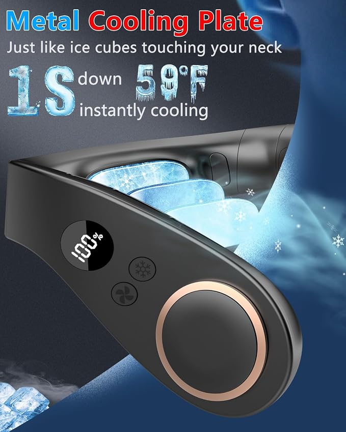 Neck Fan with Cooling Plate-35dB Quiet Powerful fans that blow cold air-5 Speed&Power LED Display-24H USB 5500mAh Bladeless Wearable Personal AC Cooler for Women,Men,Kids,Travel,Outside,Indoor Black