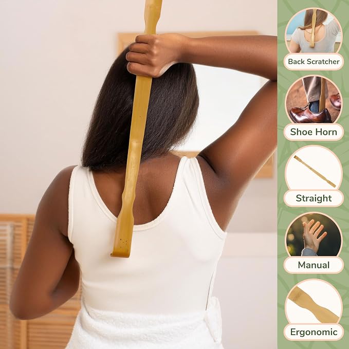 BambooMN 2X 25 Bamboo Back Scratcher Shoe Horn & Travel Size - 3 Total Units