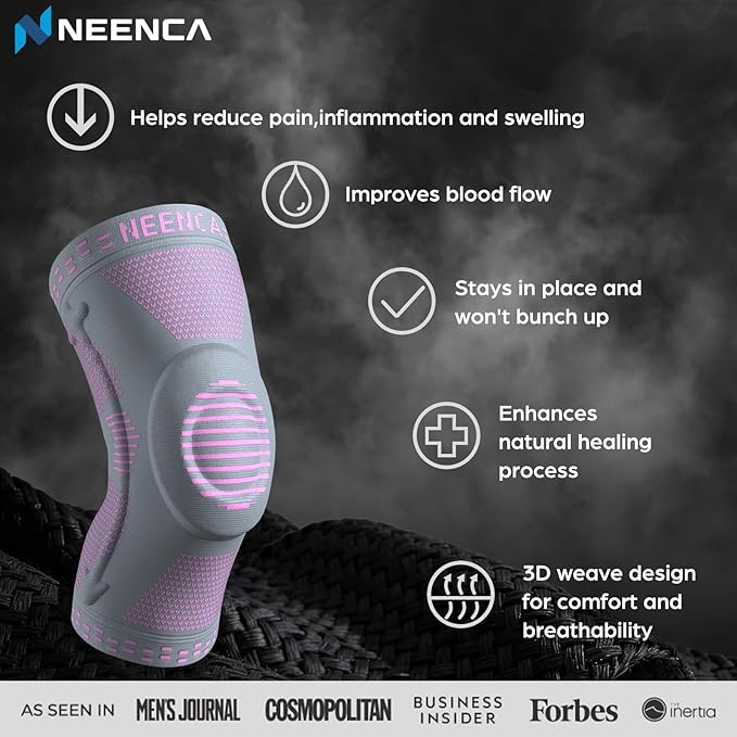 NEENCA Professional Knee Brace for Pain Relief, Medical Knee Support with Patella Pad & Side Stabilizers, Compression Knee Sleeve for Meniscus Tear, ACL, Joint Pain, Runner, Workout (Pink Gray, S)