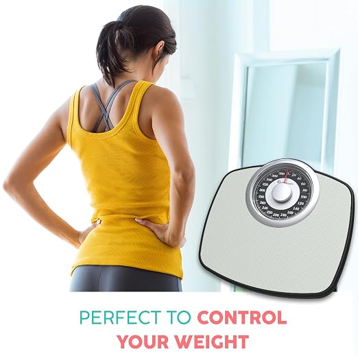 Adamson A25 Scales for Body Weight - Up to 400 LB - 5.3" Dial on 13.77" x 14.17" Platform - Anti-Skid Rubber Surface - High Precision Bathroom Scale Analog - Durable with 20-Year Assurance - Grey