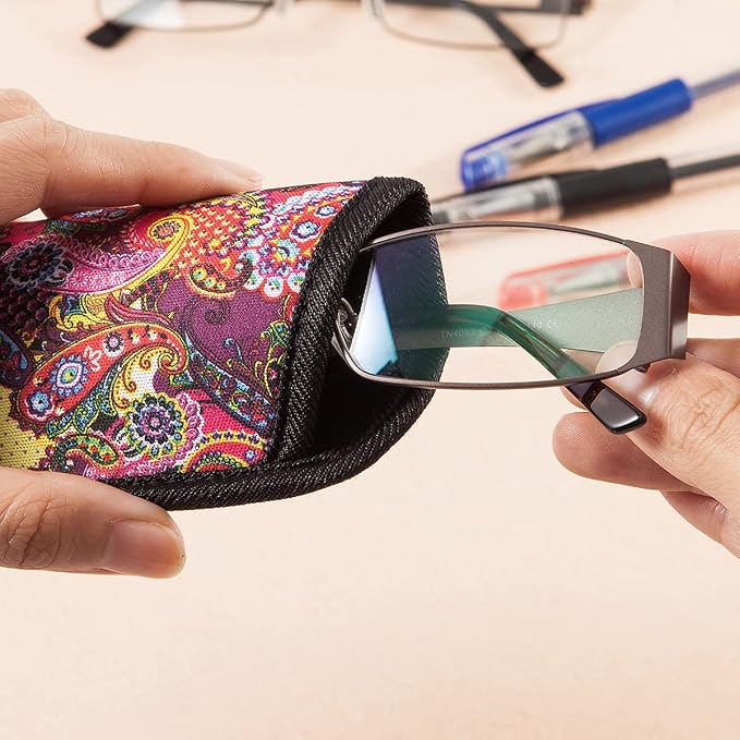 TRIUMPH VISION 3 Pack Reading Glasses Pouch Soft Case Eyeglass Sleeve Slim | Alternative to Bulky Case in bag, Lightweight Lined Padded Protect Optical lens Slip in, Cute Pattern Portable for Daily Use