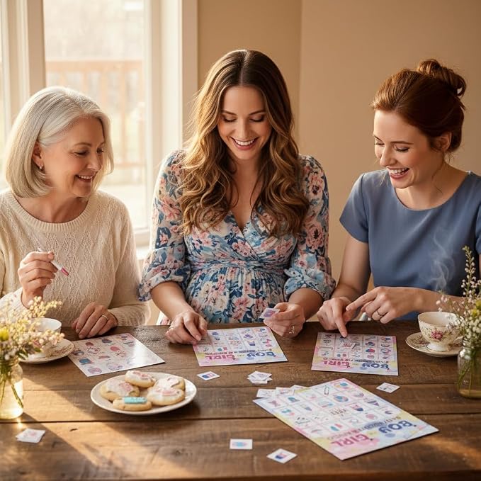 Gender Reveal Bingo Game Cards - 24 Players Neutral Baby Shower Activities for Family and Friends, Pregnancy Announcement Bingo Cards for Adults, Holiday Party Supplies Favors