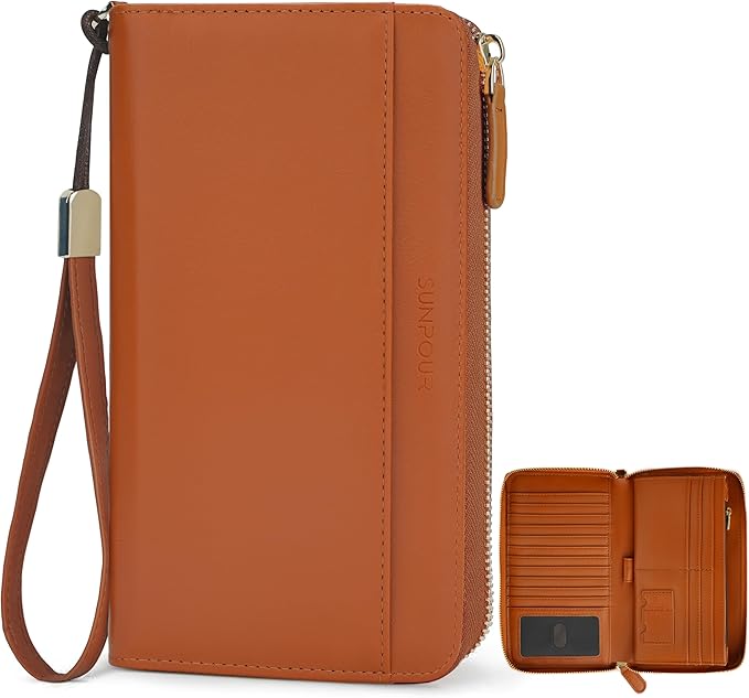 Large Travel Wallet for Women | RFID Blocking Zipper Wallet,Passport Holder Clutch with Wristlet