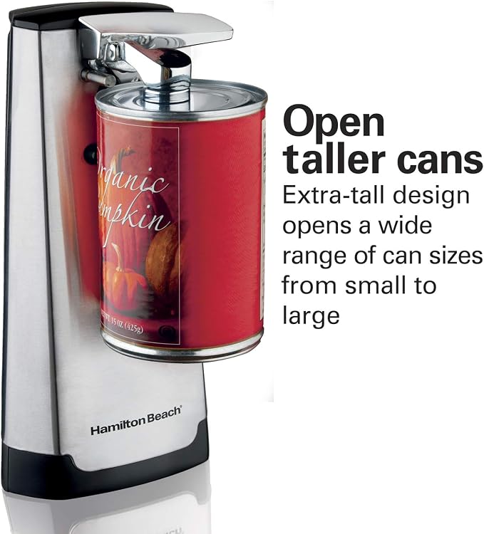 Hamilton Beach Extra-Tall Electric Automatic Can Opener with Easy-Clean Detachable Cutting Lever,Cord Storage,Knife Sharpener,Brushed Stainless Steel (76700),(Pack of 2)