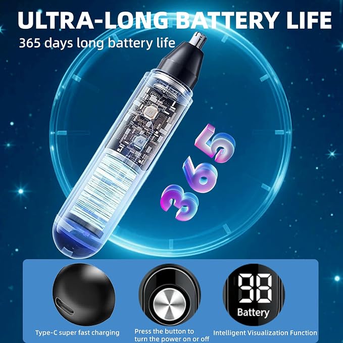 2 in 1 Nose Hair Trimmer for Men, Ultra Quiet 2-Speed Manscaped Nose Trimmer, IPX6 Waterproof Eyebrow Facial Hair Trimmer, Professional Dual-Edge Blades, LCD Display & Type-C Fast Charging (black01)
