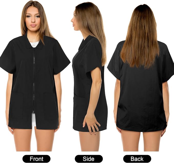 MCEAST 2 Pack Black Pet Groomer Uniforms with Full Zipper Water Resistant and Anti-Static Pet Smock Clothes for Women Men, X-Large