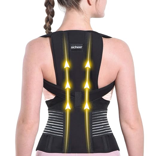 SICHEER Posture Corrector Back Brace for Women & Men, Medium, Waist 34-38" | Adjustable posture trainer with breathable padding, dual metal stays, secure shoulder straps for all-day comfort and support