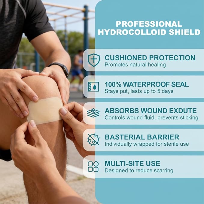 Dodanros Advanced Fast Healing Large Hydrocolloid Gel Bandages, Adhesive Wound Care Pads, 3.07 * 2.32 in （15 Count）