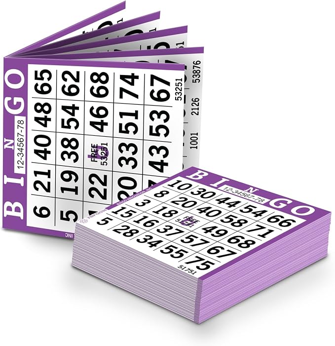 Bingo Paper Sheets – 1 Face, 4" x 4" – Pack of 500 Disposable Single-Use Bingo Cards – Recyclable Dauber Paper for Seniors, Adults & Community Events (Purple)