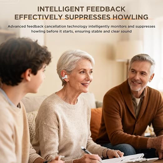 Hearing Aids for Seniors Rechargeable OTC Hearing Aids Comfortable Semi In Ear Design No Ear Blocking 16 Channel Smart Noise Reduction Whistle Suppression HD Clear Sound Digital Battery Display 70+ Hours Long Standby 5 Volume Levels Easy to Use