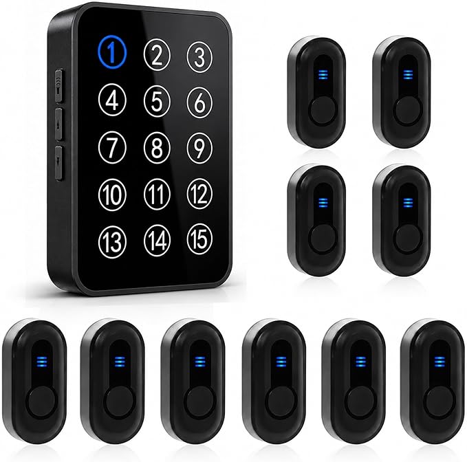Wireless Emergency Call Button System - 500 Ft Range Caregiver Pager with LED Display, 10 Waterproof Alert Buttons & 1 Receiver for Elderly, Patients, Disabled at Home, Hospital, Clinic
