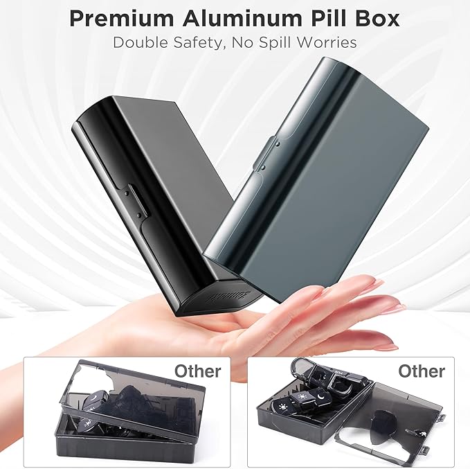 Zannaki Metal XL Weekly Pill Organizer 2 Times a Day, Large Travel Daily Pill Box 7 Day, Portable Week Twice Pill Holder Container, AM PM Pill Case for Medicine Vitamin Medication Supplement, Grey
