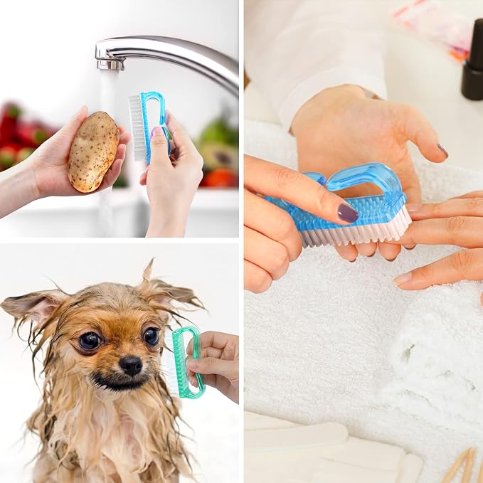 Larbois Handle Grip Nail Brush, Hand Fingernail Brush Cleaner Scrubbing Kit Pedicure for Toes and Nails Men Women (4 Pack)