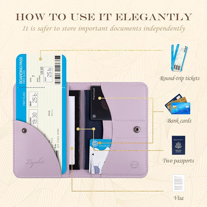 Lychii Passport Holder, RFID Blocking Travel Wallet, Slim Passport Cover | PU Leather Protector Case for Quick TSA Access, Secure Boarding Passes & ID Cards for Men Women, Travel Accessories