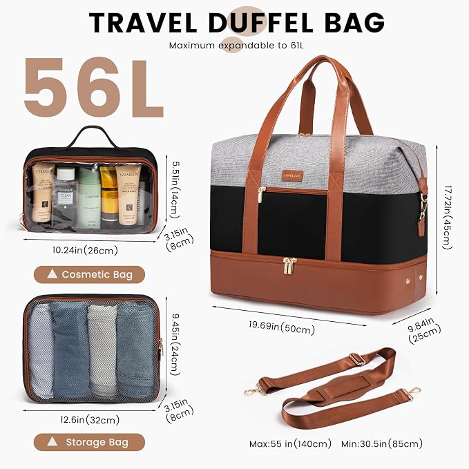 LOVEVOOK Weekender Bag for Women, Large Duffle Bag for Travel with 2 Packing Cubes, Carry on Overnight Bag with Shoe Compartment, Mom Hospital Bags for Labor and Delivery