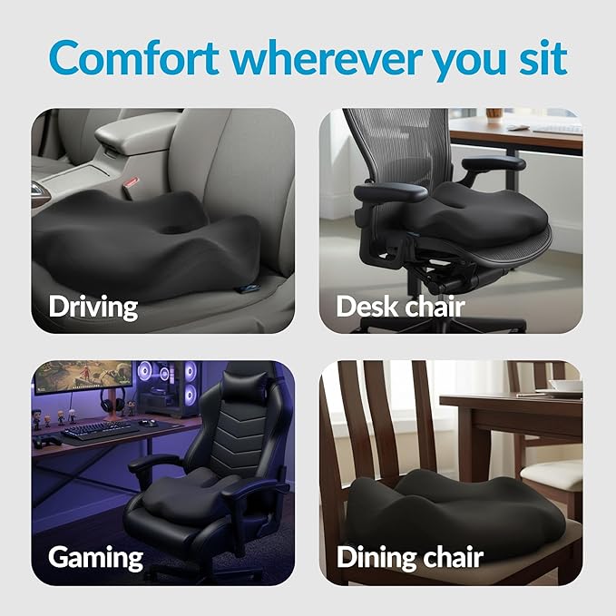 Everlasting Comfort Premium Memory Foam Seat Cushion for Office & Car - Elevate Series Ergonomic Chair Cushion - Doctor Recommended Support Pillow for Tailbone, Sciatica Pain Relief, Desk Accessories