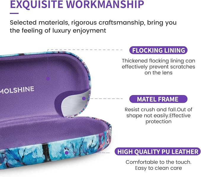 molshine Hard Shell Sunglasses Case,Classic Large Glasses Case for Women Men,Sunglass Eyeglasses