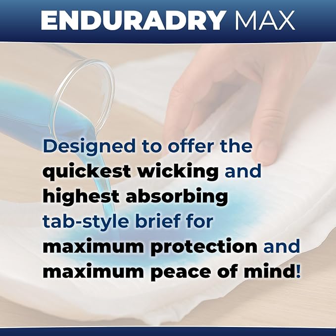 LivDry EnduraDry Max Adult Diapers with Tabs, Up to 12-Hours, Super Absorbent Incontinence Underwear, Leak Protection Briefs, Large, 48-Pack