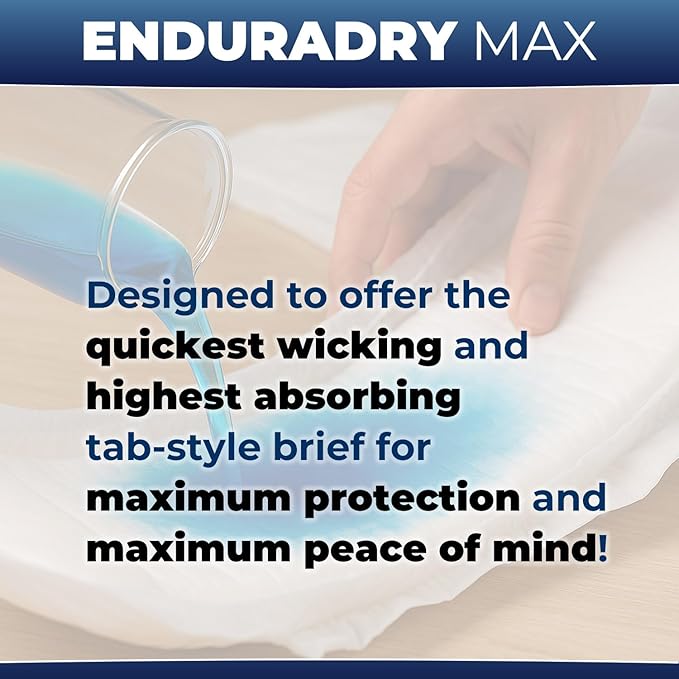LivDry EnduraDry Max Adult Diapers with Tabs, Up to 12-Hours, Super Absorbent Incontinence Underwear, Leak Protection Briefs, Medium, 48-Pack
