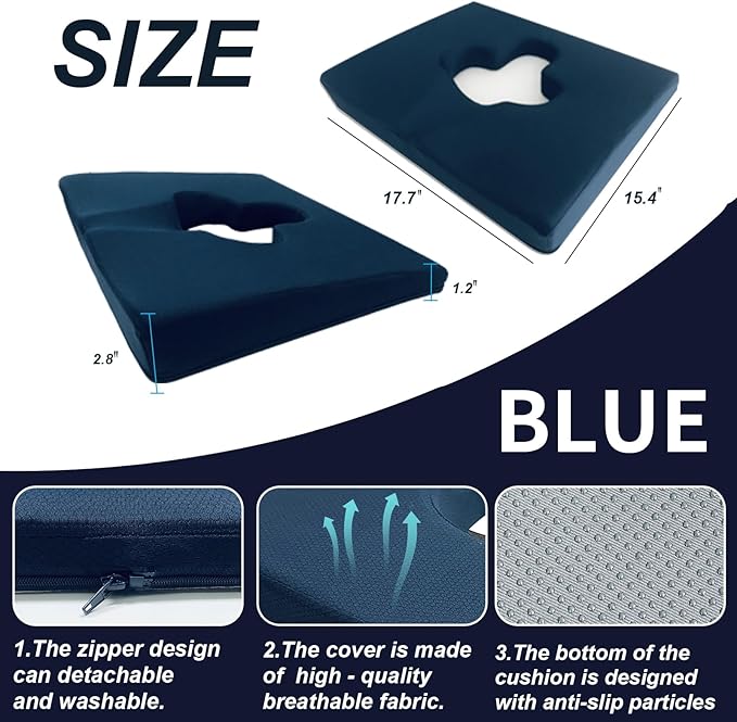 Gel Memory Foam Wheelchair Seat Cushion,Bed Sore Cushions for Butt,Butt Pillow for Pressure Sore&Ulcer Pain,Sciatica &Coccyx Pain Relief,Hemorrhoid Pillow for Chairs,Washable-Cover(Blue)