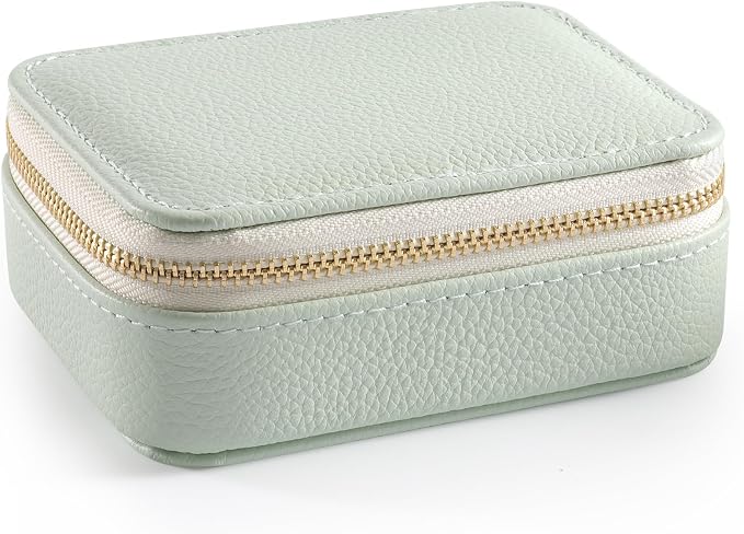 Genuine Leather Travel Pill Organizer Box Case 1 Times a Day for Purse for Women, Cute Medicine Pill Holder Containers for Vitamin Small Weekly Daily 7 Day Am Pm Pill Organizer(Mint Green)