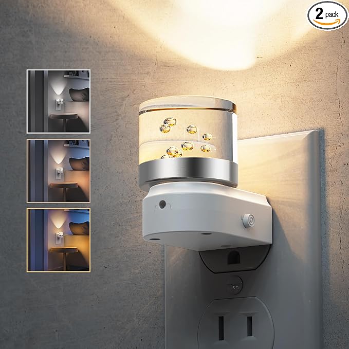 L LOHAS LED Night Lights Plug into Wall | 2 Pack 3000K/4000k/5000K Adjustable Color Temperature Bubble Night Light, Dusk to Dawn Sensor for Hallway, Bathroom, Rooms