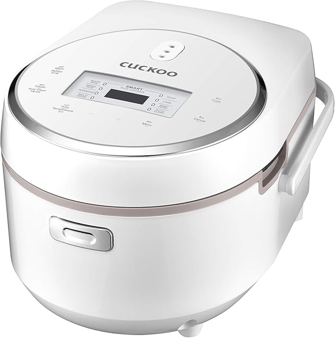 CUCKOO Micom Rice Cooker 8-Cup Uncooked / 16-Cup Cooked with Nonstick Inner Pot, Large Rice Maker with 9 Menu Options, Fuzzy Logic Technology, Auto Clean Mode, LCD Display, White (CR-0810F)