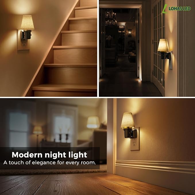L LOHAS LED Night Lights Plug into Wall, Linen Fabric Night Light | Round Platform Decor Vintage Nightlight with Dusk to Dawn Sensor,0-100LM Dimmable,for Bedroom Living Room Hallway