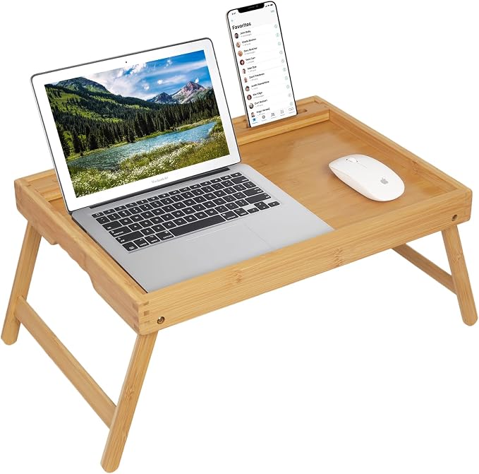 Artmeer X-Large Bamboo Bed Tray with Device Slot and Folding Legs, Bamboo | X-large FSC-certified bamboo bed tray with device slot, folding legs and extra space for meals, laptops and reading in bed.