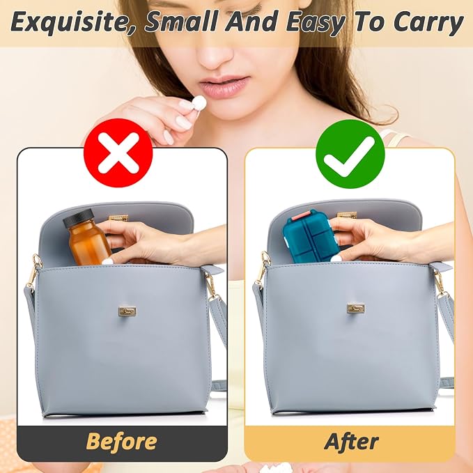 2 Pcs Travel Pill Organizer with Labels, Portable Travel Medicine Daily Pill Container Organizer 7 Day Pill Case Storage Vitamin Fish Oil (Blue & Red, 320 Medicine Lables)