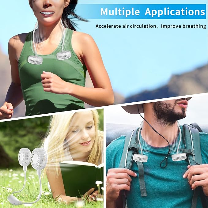HandFan Upgraded Neck Fan with 5000mAh Rechargeable Battery, 26H Longest Runtime - 6 Speeds Visible Blades Portable Fan, 360° Flex Neck for Park/Game/Travel, Safety Grille & Hair Protection (White)
