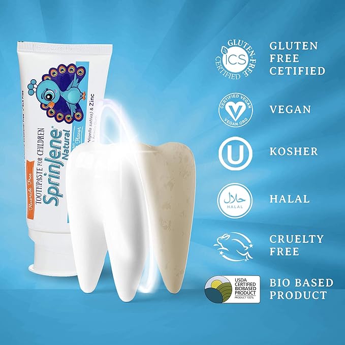 SprinJene Natural Children’s Toothpaste – Fluoride Free Vanilla Toothpaste for Toddlers & Kids – Gentle Safe Natural Formula with Patented Black Seed Oil & Zinc – Made in The USA (2 Pack)