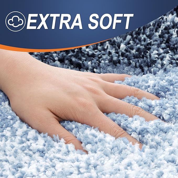 OLANLY Bathroom Rug Set 2 Piece, Soft Absorbent Microfiber Bath Mats and U-Shaped Contour Toilet Rug, Non-Slip, Machine Wash Dry, Plush Shaggy Bath Mats for Bathroom (24"x16"+U24 x20, Dark Blue)