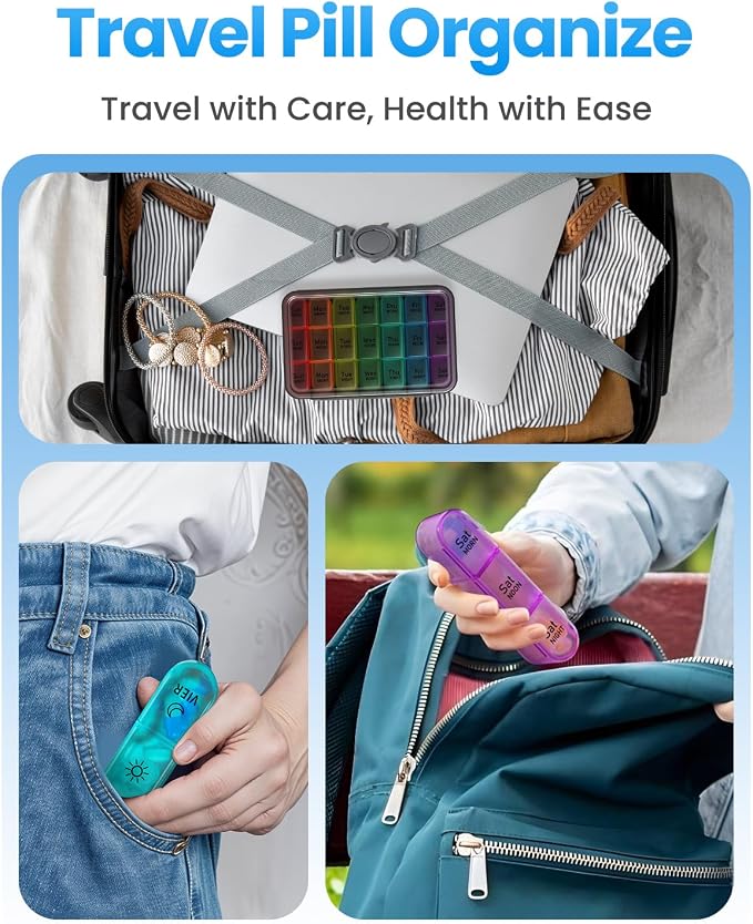 Pill Organizer 3 Times a Day with Double Protection, Moisture-Proof Weekly 3X a Day Pill Case, Daily Pill Box 7 Day for Travel to Hold Vitamis,Fish Oils, Supplements,DHC,Medication