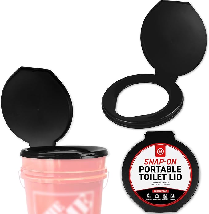 72 HRS Premium Portable Camping Toilet Seat with Lid for 5 Gallon Buckets | Portable Toilet for Outdoor Camping, Hiking, Emergency Prep, Backcountry, Car, Boat, Road Trips, No Bucket Included