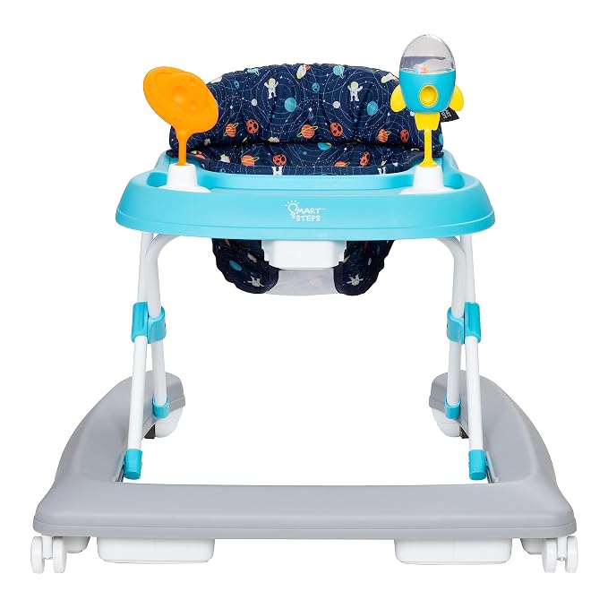 Smart Steps Trend Activity Walker and Entertainer with Removeable Toys, Large Tray, Cup Holder, Adjustable Height and Flat Fold Frame for Storage, Ages 6 Months +, Space Walk Navy