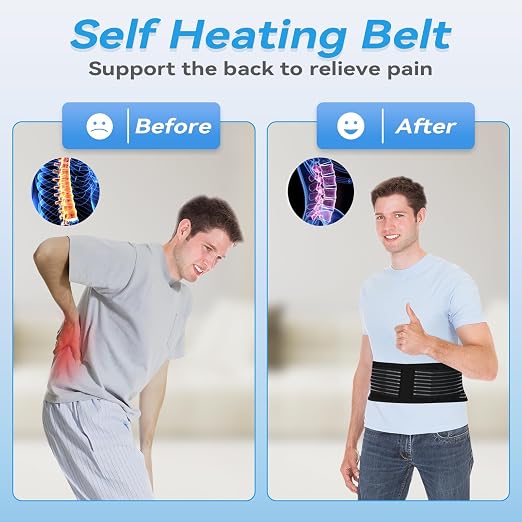 Back Support with Magnet, Tourmaline Magnetic Back Braces for Lower Back Pain Relief, Self Heating & Soothing Waist Band, Lumbar Support Belt for Herniated Disc/Sciatica (Large)