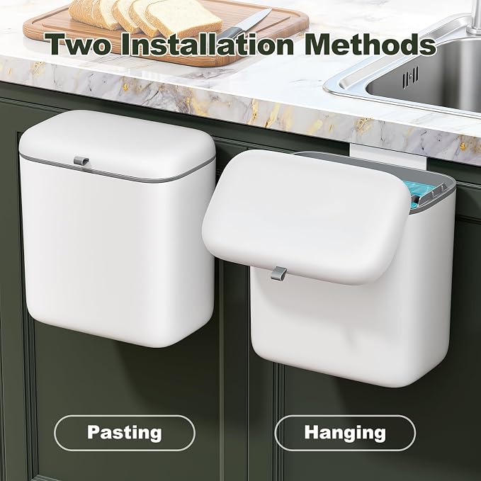 CTIME Compost Bin Kitchen 1.8 Gallon, Hanging Small Trash Can | for Countertop or Under Sink, Indoor Food Waste Bin for Kitchens Bathrooms Living Rooms RVs Bedroom